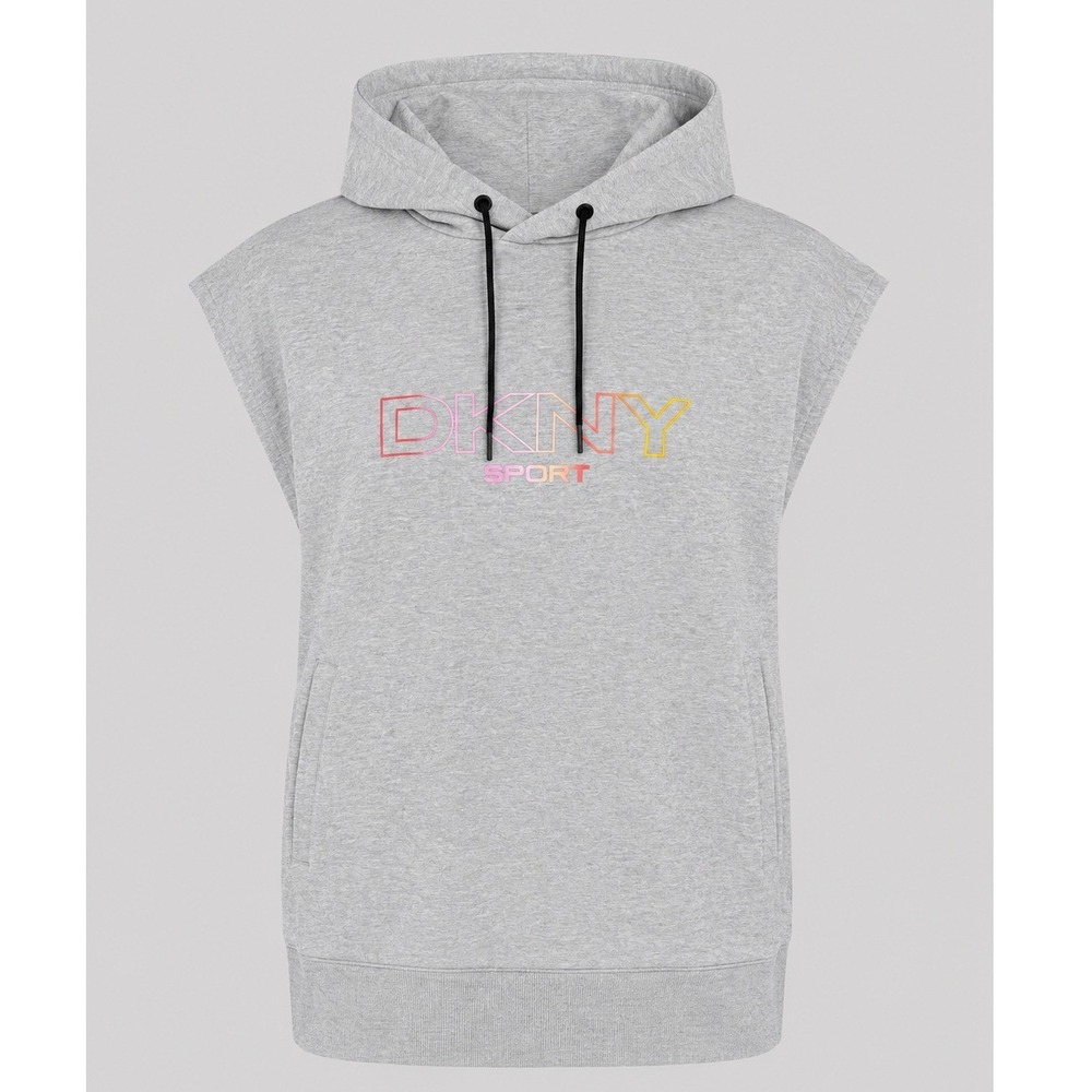 DKNY Sport Womens Heather Gray Rainbow Logo Short Sleeve Hoodie Dress‎ Pockets